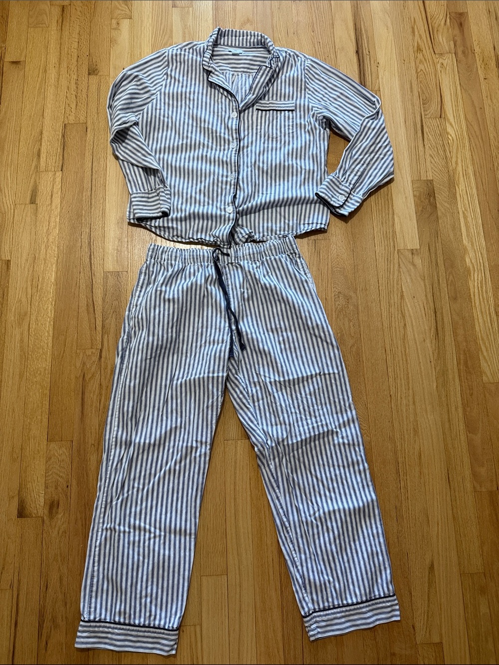 Petite Plume French Ticking Pajama Set Navy Stripe Sz L